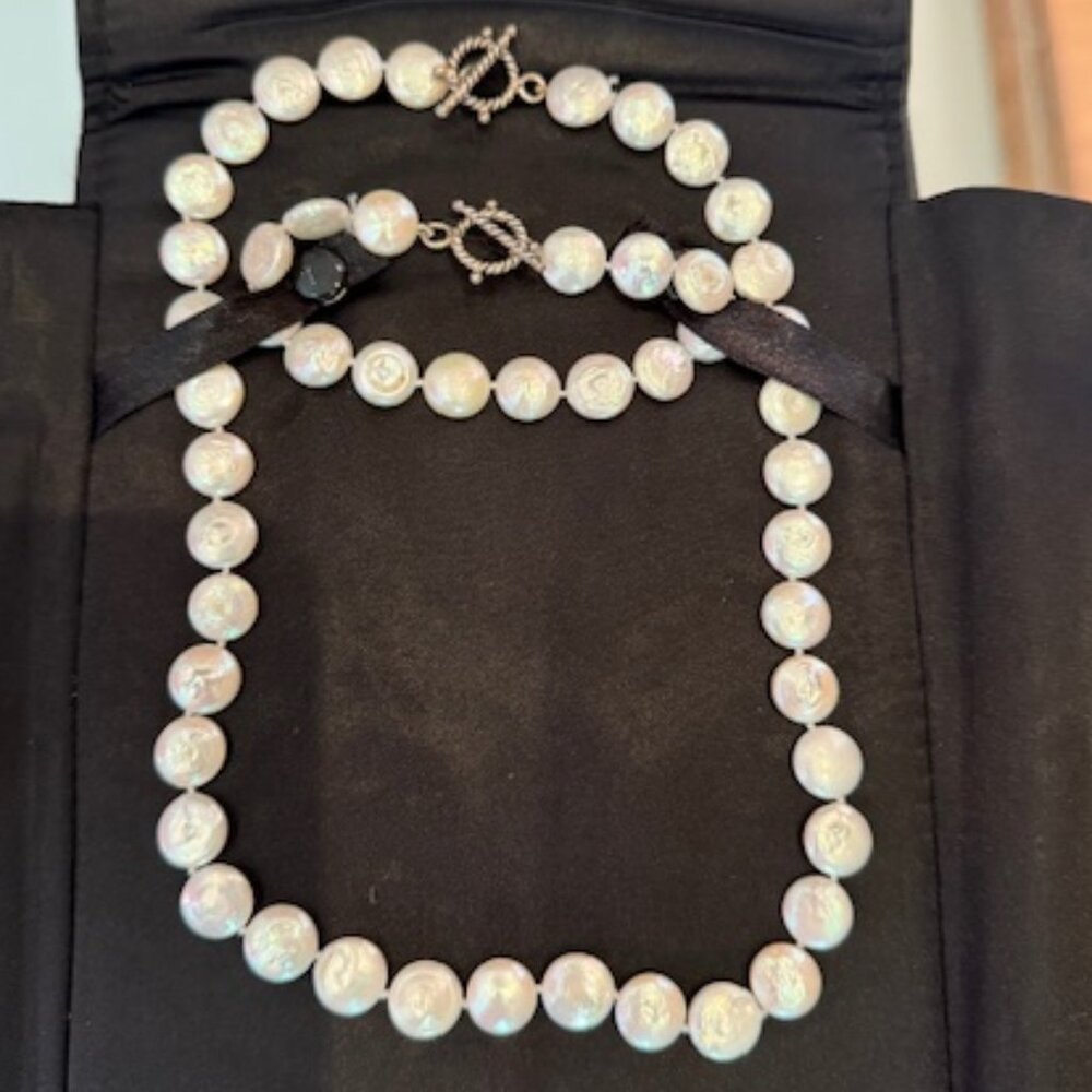 Classic White Pearl Bead Necklace and Bracelet Set